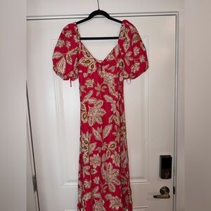 Very Brand Red & Cream Patterned Boho Maxi/Midi Dress - Size S
